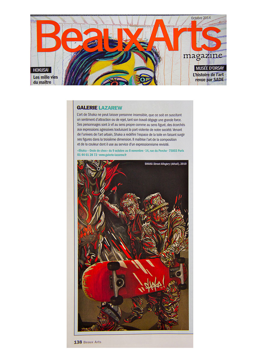 Marchal Mithouard, Shaka. Beaux Arts magazine. Article Beaux Arts Magazine - Octobre 2014.