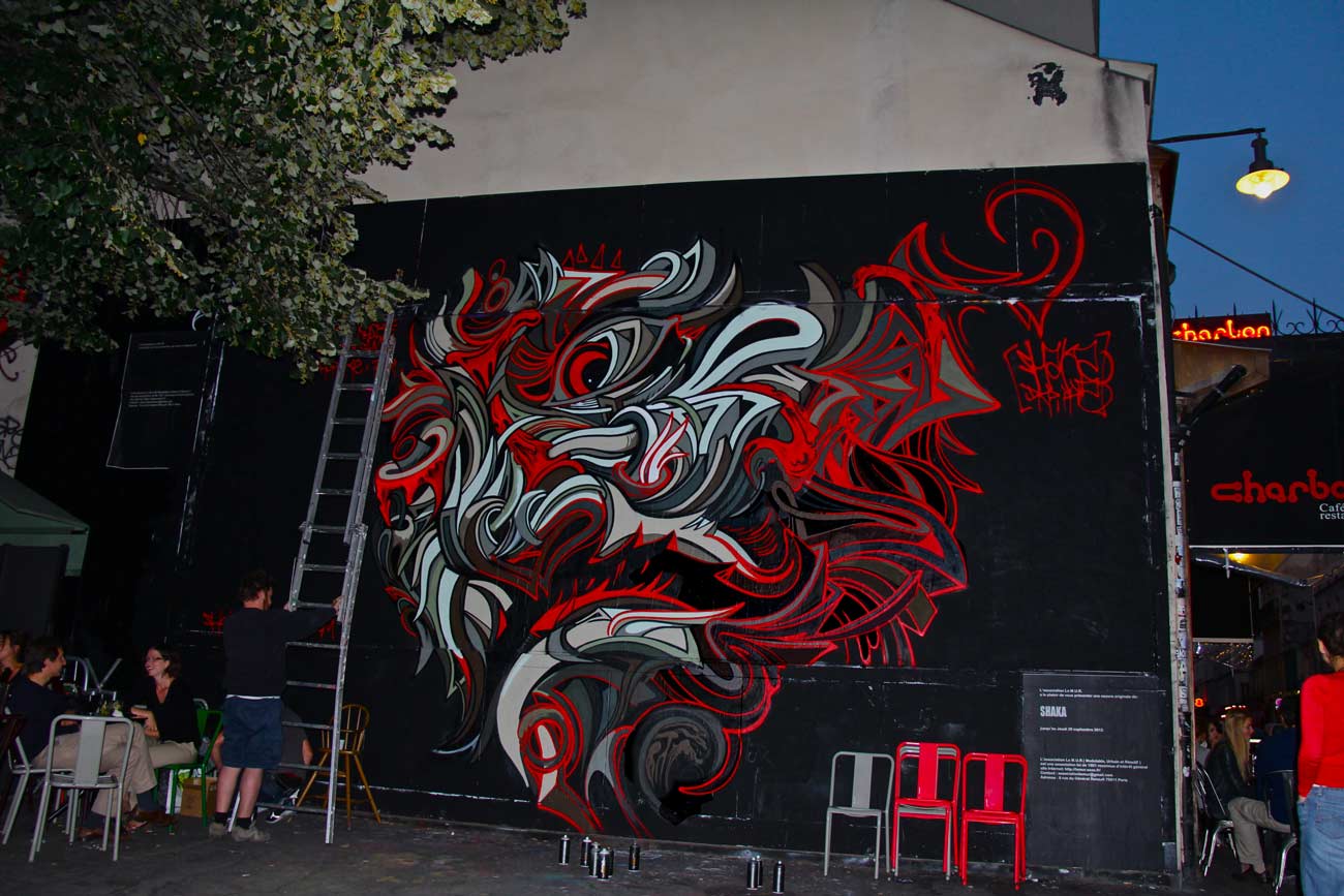Marchal Mithouard, Shaka. Le M.U.R Paris. 8.00m x 3.00m. Wall for the Association "Le M.U.R", Paris, France.